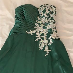 Emerald Prom Dress with Beading and Lace Detail